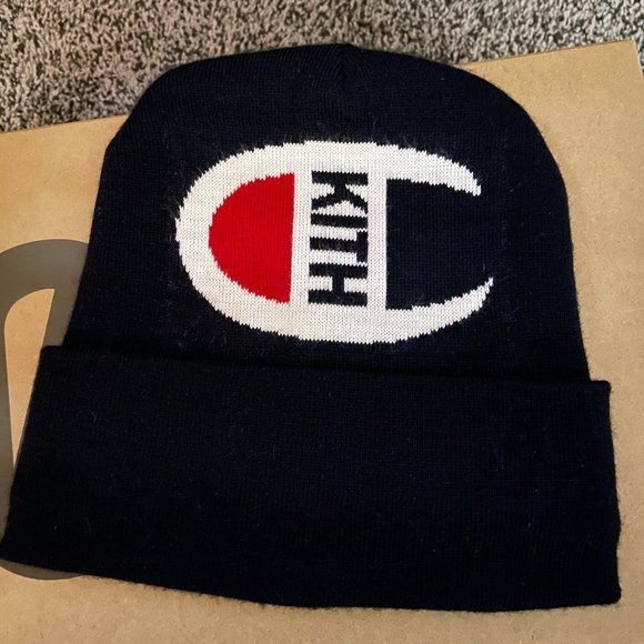 Kith x Champion Intarsia Logo Beanie Navy - Picture 1 of 3